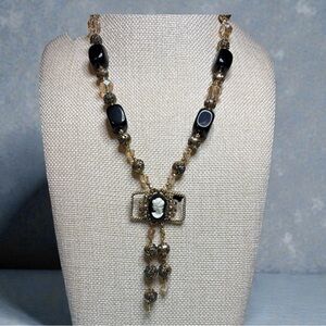Artisan made Vintage-Inspired Black and Gold Cameo Necklace